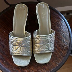 NWOT Michael Kors Metallic Gold Slide Sandals. 7.5 med.
